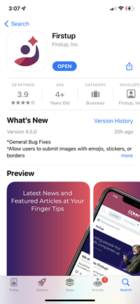 screenshot: FirstUp in app store.